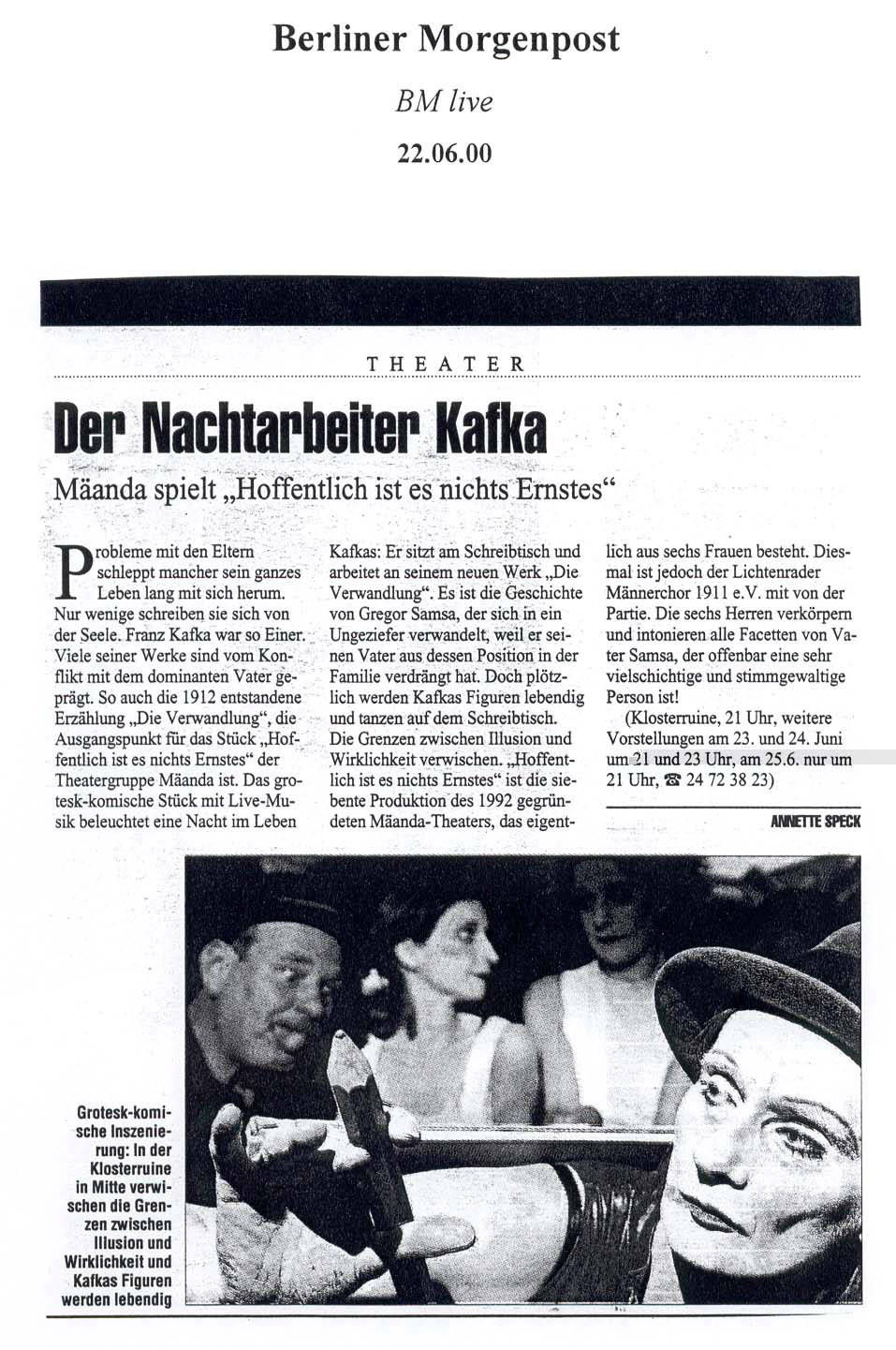 Presse Kafka Verwandlung: Maeanda auf dramaka.de